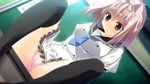  arisugawa_azusa black_eyes game_cg kotoba_no_kieta_hi motoyon non-web_source panties pink_hair school_uniform short_hair solo spread_legs thighhighs underwear 