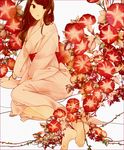  arm_support bad_id bad_pixiv_id barefoot brown_hair feet flower green_eyes hanaze japanese_clothes kimono long_hair original plant sitting soles solo toenail_polish toes vines white_background 