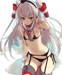  amatsukaze_(kantai_collection) black_bra black_panties blush bra breasts brown_eyes garter_belt gloves kantai_collection kawata_hisashi long_hair looking_at_viewer navel panties sailor_collar silver_hair single_glove small_breasts solo striped striped_legwear thighhighs two_side_up underwear underwear_only white_gloves 