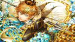  bee beehive blonde_hair blue_eyes bug crown dr. fairy fairy_wings flower honey insect insect_boy jewelry male_focus original personification polearm solo spear weapon wings 