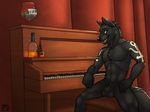  alcohol balls beverage canine looking_at_viewer male mammal musical_instrument piano sheath solo tagme tsaiwolf wolf 