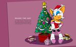  bat christmas christmas_outfit christmas_tree cleavage clothed clothing english_text eyeshadow female gloves hat holidays lips makeup mammal rouge_the_bat santa_hat santa_outfit sega solo sonic_(series) text tree wallpaper 