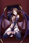  1girl alternate_form bad_end breasts brown_hair castlevania castlevania:_portrait_of_ruin charlotte_aulin cleavage corruption dark_persona demon demon_girl empty_eyes female gufreedom head_wings long_hair monster_girl red_eyes shoulders solo succubus wings 