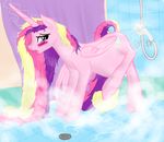  bedroom_eyes blush cutie_mark equine feathers female friendship_is_magic fur hair hi_res hooves horn horse long_hair looking_back magic mammal masturbation multi-colored_hair my_little_pony open_mouth patch_(artist) pink_fur pony pregnant princess_cadance_(mlp) purple_eyes raised_tail shower solo water winged_unicorn wings 