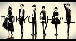  3girls black_dress black_hair dress formal fueguchi_hinami hair_over_one_eye i_m kamishiro_rize kaneki_ken kirishima_touka lineup long_hair multiple_boys multiple_girls nishio_nishiki pantyhose red_eyes short_hair suit tokyo_ghoul tsukiyama_shuu 