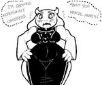  blush caprine english_text female goat horn looking_at_viewer mammal monochrome solo text thick_thighs toriel undertale unknown_artist wide_hips 