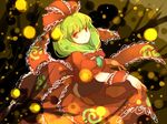  bow dress front_ponytail green_eyes green_hair hair_bow kagiyama_hina light_smile puffy_short_sleeves puffy_sleeves red_dress ribbon short_sleeves solo touhou wrist_ribbon yetworldview_kaze 