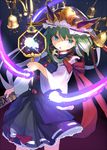  bell blue_eyes green_hair hat holding looking_at_viewer mirror parted_lips rod_of_remorse shiki_eiki shindou_kamichi short_hair solo touhou 