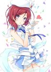  1girl blush chamirai dress gloves hat heart jewelry long_hair love_live!_school_idol_project mirai_(macharge) nishikino_maki purple_eyes red_hair solo 