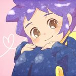  brown_eyes chino_(kapuriko1023) face heart inazuma_eleven_(series) inazuma_eleven_go jacket kageyama_hikaru looking_at_viewer male_focus no_pupils pants purple_hair raimon sitting solo track_jacket track_pants track_suit 