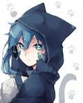  animal_hood aqua_eyes asuna_(doruru-mon) blue_hair cat_hood ene_(kagerou_project) highres hood hoodie kagerou_project long_hair solo 