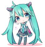 absurdly_long_hair ahoge bad_id bad_pixiv_id black_legwear character_name chibi detached_sleeves green_eyes green_hair hair_ornament hatsune_miku headset heart long_hair looking_at_viewer necktie parted_lips pleated_skirt simple_background skirt smile solo thighhighs twintails very_long_hair vocaloid white_background yukimiya_(parupunta) zettai_ryouiki 