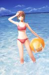  bad_id bad_pixiv_id ball beachball bikini brown_hair eyewear_on_head green_eyes highres kururi_(oekaki_nikki) rita_mordio short_hair standing sunglasses swimsuit tales_of_(series) tales_of_vesperia wading water 