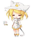  =_= animal_ears blonde_hair borrowed_character chibi closed_eyes fang full_body hat looking_at_viewer open_mouth original personification smile solo standing tail yukimiya_(parupunta) 