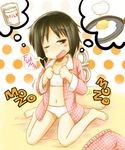  black_hair bra fried_egg milk naruse nichijou one_eye_closed open_mouth pajamas panties shinonome_nano short_hair sitting solo underwear undressing wariza white_bra white_panties winding_key yawning 