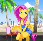  anthro anthrofied beach clothing dress equine female fluttershy_(mlp) friendship_is_magic hair ilanta mammal my_little_pony open_mouth palms seaside summer wings 