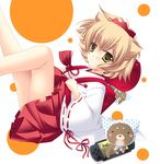  backpack bad_id bad_pixiv_id bag banned_artist brown_eyes brown_hair dog handheld_game_console japanese_clothes kyoraku_region miko playstation_portable pleated_skirt randoseru ribbon-trimmed_sleeves ribbon_trim skirt solo_focus suihi 