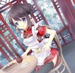  bad_id bad_pixiv_id banned_artist black_eyes black_hair cake china_dress chinese_clothes dress dutch_angle food looking_at_viewer original parted_lips sitting solo suihi 