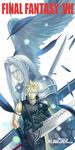  2boys artist_name blonde_hair cloud_strife copyright_name dated feathers final_fantasy final_fantasy_vii fusion_swords highres long_hair male_focus multiple_boys ootachi projected_inset sephiroth silver_hair single_wing smz_heng sword watermark weapon web_address wings 
