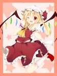  :d ;d absurdres ascot fang flandre_scarlet frilled_skirt frills hat hat_ribbon highres minamina mob_cap one_eye_closed open_mouth puffy_short_sleeves puffy_sleeves red_eyes ribbon short_sleeves skirt smile star starry_background touhou vest wings 
