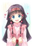  :d alluka_zoldyck black_hair blue_eyes crossdressing hair_ornament hairband heart hunter_x_hunter hyuuga_azuri japanese_clothes long_hair looking_at_viewer male_focus open_mouth otoko_no_ko smile solo 