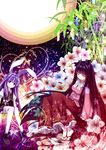  54hao animal_ears bad_id bad_pixiv_id bamboo black_hair bunny_ears closed_eyes flower houraisan_kaguya japanese_clothes kimono long_hair moonlight multiple_girls purple_hair red_eyes reisen_udongein_inaba straight_hair tanabata tanzaku touhou very_long_hair 