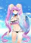  :o bikini bracelet breasts cleavage criss-cross_halter flower frilled_bikini frills hair_ornament halter_top halterneck holding innertube jewelry large_breasts long_hair looking_at_viewer navel ocean orange_eyes original purple_hair roh_nam_kyung shiny shiny_skin solo sparkle strap_gap swimsuit twintails very_long_hair wading 