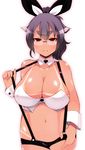  animal_ears black_hair breasts bunny_ears bunny_girl cleavage detached_collar glasses large_breasts lillithlauda original red_eyes short_hair solo suspenders tan tanline wrist_cuffs 