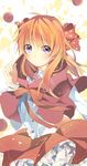  ardbf bow cloak cosplay gekkan_shoujo_nozaki-kun highres little_red_riding_hood little_red_riding_hood_(grimm) little_red_riding_hood_(grimm)_(cosplay) long_hair orange_hair polka_dot polka_dot_bow purple_eyes sakura_chiyo solo 