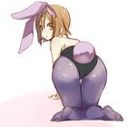  all_fours alternate_hairstyle animal_ears ass brown_eyes brown_hair bunny_ears bunny_girl bunnysuit hair_down haruna_mahiru k-on! looking_back pantyhose solo tainaka_ritsu 