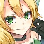  black_gloves blonde_hair choker close-up closed_mouth collarbone duel_monster face gloves green_eyes hair_between_eyes long_hair looking_at_viewer portrait ritual_beast_tamer_lara shintani_tsushiya smile solo yuu-gi-ou 