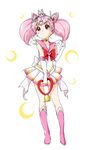  animal animal_on_head back_bow bishoujo_senshi_sailor_moon boots bow cat cat_on_head chibi_usa choker crystal_carillon diana_(sailor_moon) double_bun elbow_gloves full_body gloves heart heart_choker highres holding magical_girl multicolored multicolored_clothes multicolored_skirt namori on_head pink_footwear pink_hair pink_sailor_collar pleated_skirt red_eyes sailor_chibi_moon sailor_collar sailor_senshi_uniform sketch skirt super_sailor_chibi_moon tiara twintails white_background white_gloves 