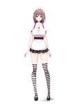  brown_hair chance_maker full_body looking_at_viewer maid_headdress original pink_eyes short_hair skirt solo standing striped striped_legwear thighhighs white_background wrist_cuffs 