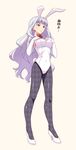  animal_ears breast_suppress breasts bunny_ears bunny_tail bunnysuit checkered checkered_legwear detached_collar elbow_gloves gloves high_heels idolmaster idolmaster_(classic) large_breasts long_hair pantyhose shijou_takane silver_hair solo tail tsukumo very_long_hair white_gloves 