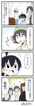  1boy 3girls 4koma admiral_(kantai_collection) ahoge azumanga_daiou black_hair blush brown_hair casual comic flat_color hair_ornament hairclip hiei_(kantai_collection) highres kantai_collection kirishima_(kantai_collection) long_hair multiple_girls parody ryuujou_(kantai_collection) shirt short_hair signature skirt surprised sweatdrop translated twintails v_arms yamato_nadeshiko 