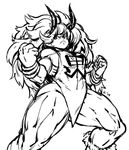  &gt;:( big_hair bracelet breasts clothes_writing dated dudou fighting_stance frown greyscale horns jewelry large_breasts long_hair mariel_cartwright monochrome muscle muscular_female oboro_muramasa rajaki_(oboro_muramasa) signature simple_background sketch solo thick_thighs thighs v-shaped_eyebrows white_background 