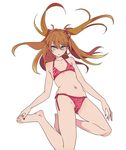  bare_legs bare_shoulders barefoot bikini blue_eyes brown_hair cameltoe covered_nipples flat_chest hair_ornament halterneck long_hair looking_at_viewer mebae nail_polish navel neon_genesis_evangelion side-tie_bikini simple_background solo souryuu_asuka_langley striped striped_bikini swimsuit toenail_polish two_side_up white_background 