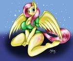  2014 anthro anthrofied blush cutie_mark equine female fluttershy_(mlp) friendship_is_magic fur hair mammal my_little_pony pegasus pink_hair solo suirano wings yellow_fur 
