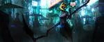  animal_ears animal_helmet bodysuit cat_ears cellphone celty_sturluson crowd daniel_kamarudin dullahan durarara!! english fake_animal_ears gloves helmet highres huge_weapon motorcycle_helmet phone profanity rain scythe smartphone solo_focus weapon 