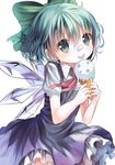  :q aqua_eyes aqua_hair bad_id bad_pixiv_id bow cirno food food_on_face hair_bow hair_ribbon holding ice ice_cream ice_cream_cone ice_cream_on_face ice_wings iijima_masashi looking_at_viewer ribbon short_hair simple_background smile solo tongue tongue_out touhou white_background wings 