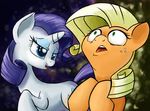  2014 applejack_(mlp) blue_eyes cutie_mark equine female feral freckles friendship_is_magic fur green_eyes hair horn horse mammal my_little_pony orange_fur orange_hair pony purple_hair rarity_(mlp) shocked unicorn white_fur 