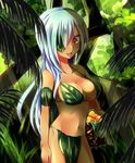  bikini breasts brown_eyes cleavage erect_nipples genderswap inazuma_eleven inazuma_eleven_(series) jungle large_breasts leaf_bikini long_hair moegi_(honey_122) nature navel open_mouth sakuma_jirou silver_hair solo swimsuit 