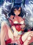 ahri animal_ears black_hair breasts clitoris cum cum_in_pussy detached_sleeves facial facial_mark fox_ears fox_tail highres large_breasts league_of_legends long_hair looking_at_viewer multiple_tails nipples pussy solo spread_pussy tail uncensored whisker_markings xiaoyin_li 