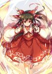  ascot black_hair bow detached_sleeves frilled_skirt frills hair_bow hair_tubes hakurei_reimu long_hair skirt smile touhou vest wide_sleeves yetworldview_kaze 