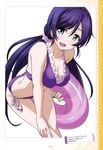  bikini blush breasts cleavage green_eyes innertube large_breasts long_hair love_live!_school_idol_project otono_natsu purple_hair smile swimsuit toujou_nozomi twintails water_float 