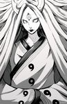  1girl byakugan long_hair monochrome naruto naruto_shippuuden ootsutsuki_kaguya otsutsuki_kaguya rinne_sharingan rousteinire solo 