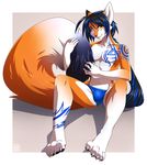  alty barefoot black_hair black_nose bulge canine fox fur hair lapres long_hair male mammal orange_fur solo tattoo topless yellow_eyes 