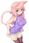  animal_ears cat_ears cat_tail green_eyes long_hair lowres mofu panties panty_pull pink_hair sleeveless sleeveless_turtleneck solo tail thighhighs turtleneck underwear 