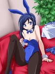  animal_ears aragaki_ayase black_hair blue_eyes bow bowtie bunny_ears bunnysuit clothes_removed couch detached_collar kikuchi_tsutomu long_hair ore_no_imouto_ga_konna_ni_kawaii_wake_ga_nai pantyhose school_uniform serafuku sitting solo wrist_cuffs 