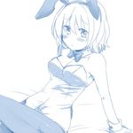  alice_margatroid alternate_costume animal_ears aoi_(annbi) bare_arms bare_shoulders blush bow breasts bunny_ears bunny_girl bunnysuit cleavage leotard medium_breasts monochrome pantyhose pout sitting solo touhou 